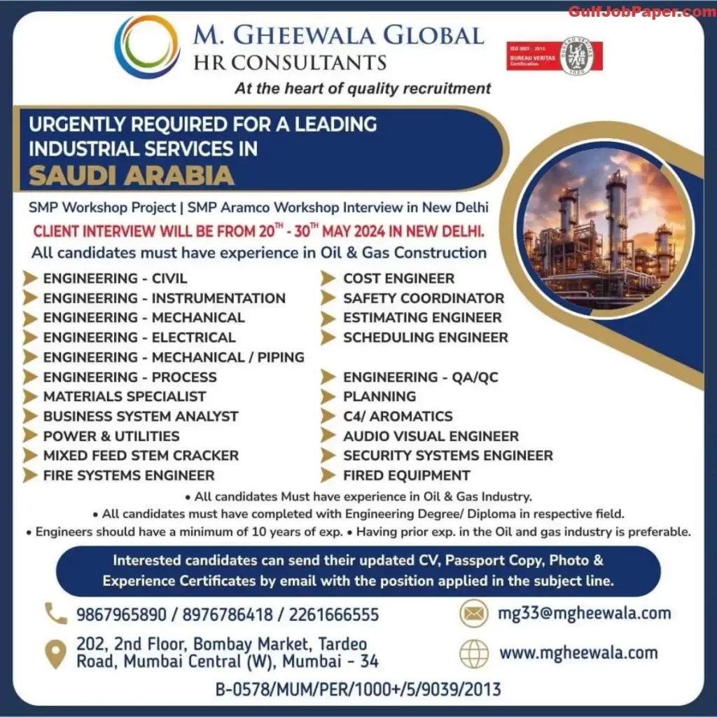 Urgent Requirement For Leading Industrial Services Gulfjobpaper