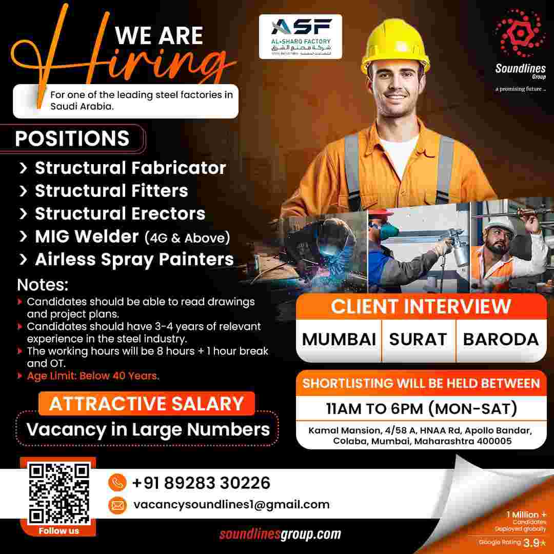 Hiring For one of the leading steel factories in Saudi Arabia