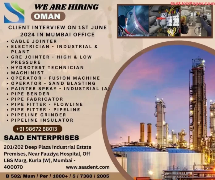 Job Opportunities in Oman - Interview in Mumbai on June 1st, 2024