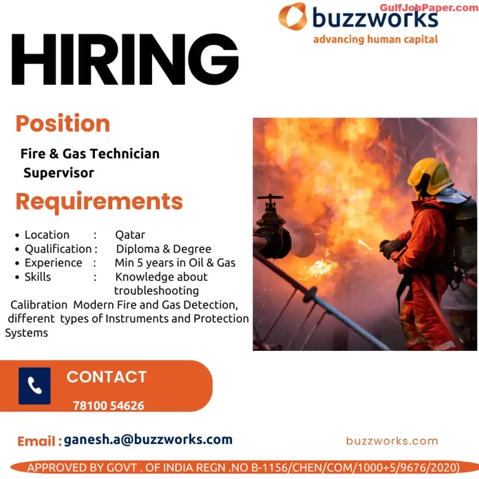 Job Opportunity in Qatar - Fire & Gas Technician Supervisor