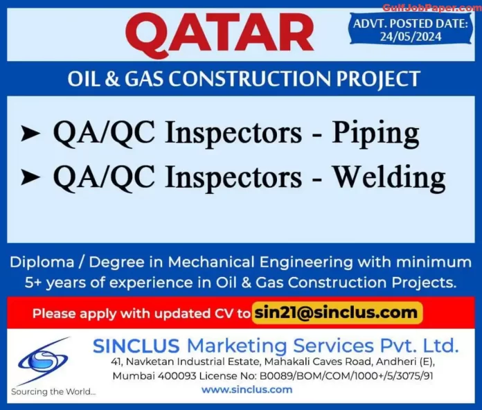 Job Vacancies in Qatar - Oil & Gas Construction Project