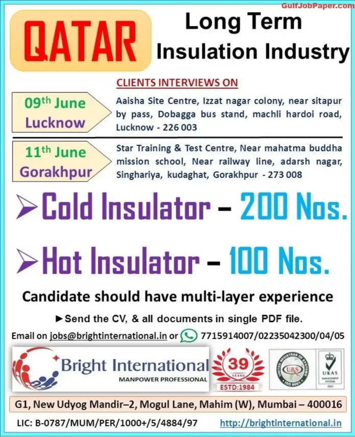 Urgent Hiring for Cold and Hot Insulators in Qatar