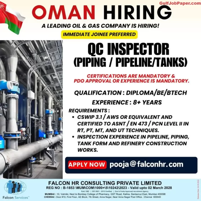 QC Inspector Job Opening in Oman for Leading Oil & Gas Company