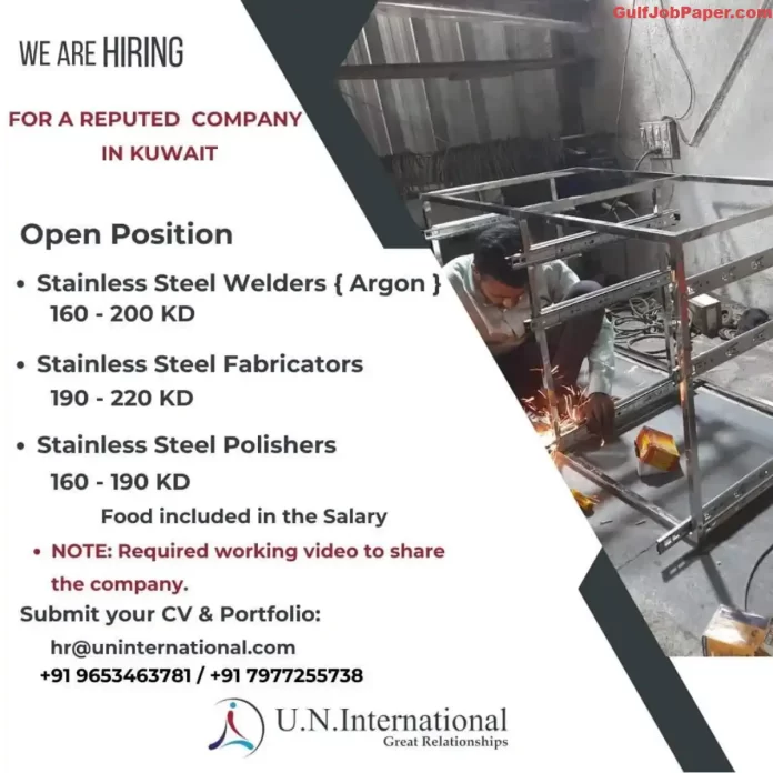 Stainless Steel Welders, Fabricators, and Polishers Job Openings in Kuwait