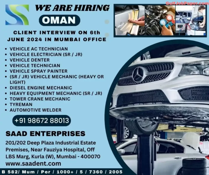 Job interview for various vehicle and heavy equipment technician positions in Oman.