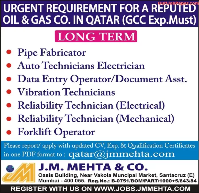 Job openings in Qatar for Oil & Gas Company