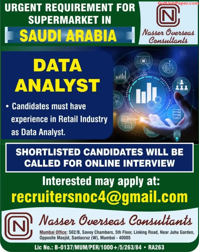 Job posting for Data Analyst position at a supermarket in Saudi Arabia