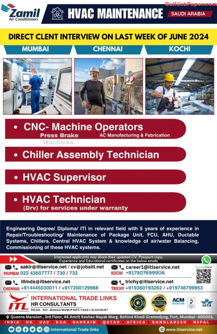 HVAC Maintenance Jobs at Zamil Air Conditioners, Saudi Arabia