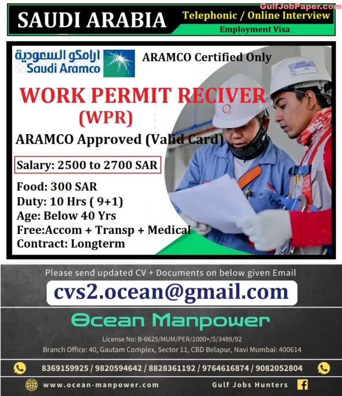 Job Post for Work Permit Receiver (WPR) in Saudi Arabia by Ocean Manpower