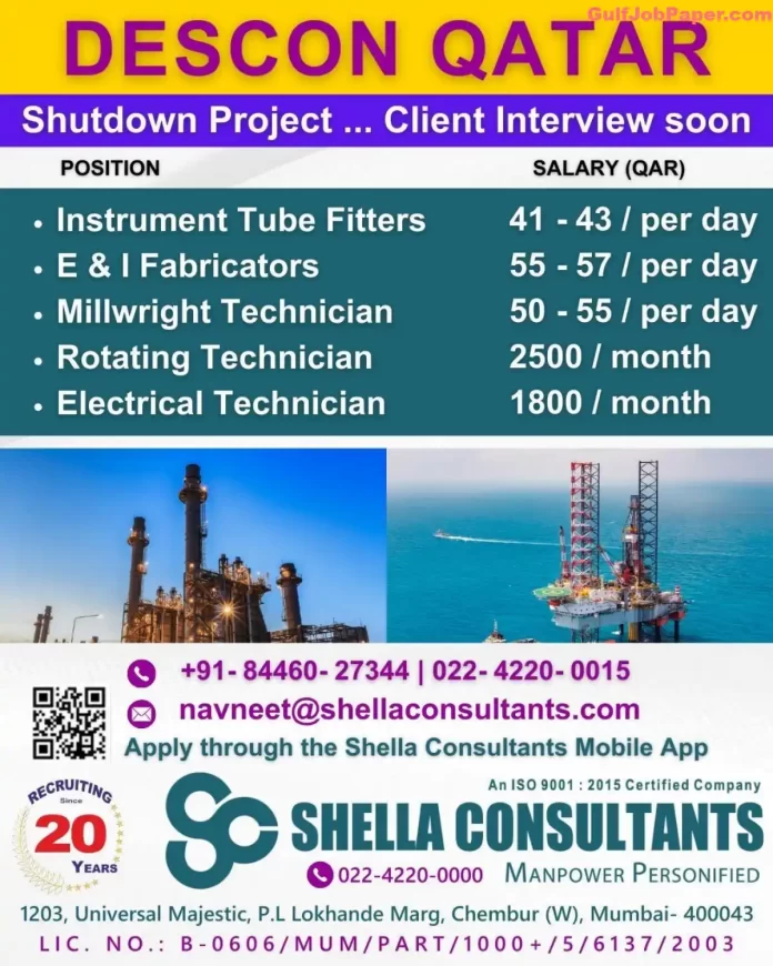 Shutdown Project Jobs | Job openings for Descon Qatar Shutdown Project with positions for Instrument Tube Fitters, E&I Fabricators, Millwright Technicians, and more.