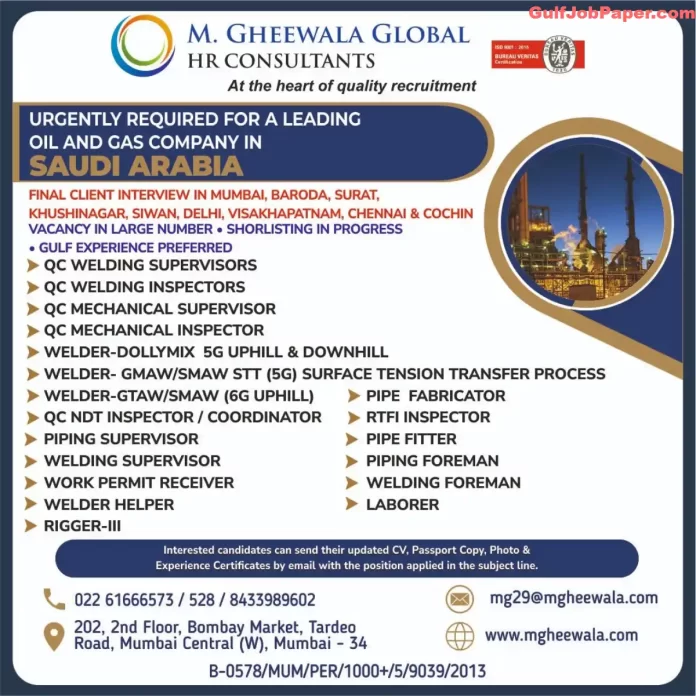 1. Saudi Arabia Oil and Gas Company Recruitment 2024 Job Postings by M. Gheewala Global