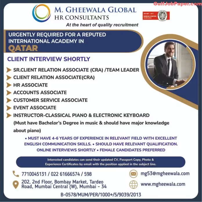 1. Qatar International Academy Recruitment 2024 Job Postings by M. Gheewala Global