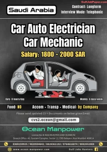 Car Auto Electrician Jobs | Hiring Car Auto Electricians and Mechanics in Saudi Arabia - Ocean Manpower