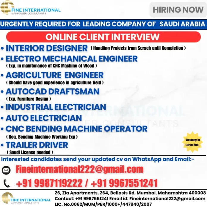 Hiring for Leading Company in Saudi Arabia