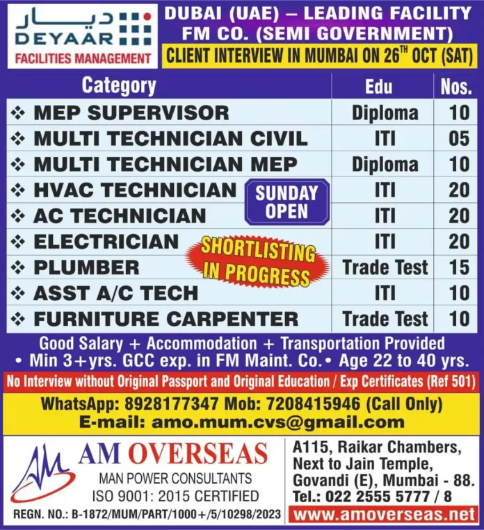 Hiring for Deyaar Facilities