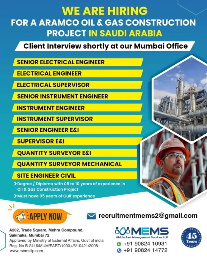 Hiring for Aramco Oil and Gas