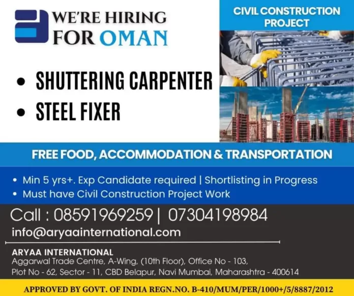 Hiring Shuttering Carpenter and Steel Fixer