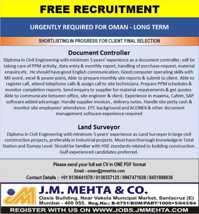 Free Recruitment for Document Controller