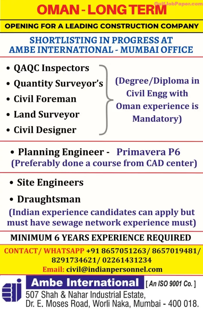 Job Openings for Leading Construction Company