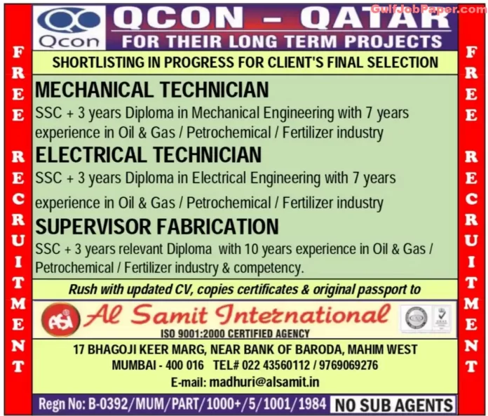 Openings for Long Term Projects in Qatar