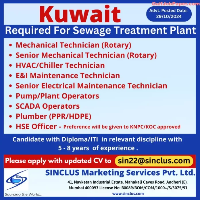 Hiring for Sewage Treatment Plant