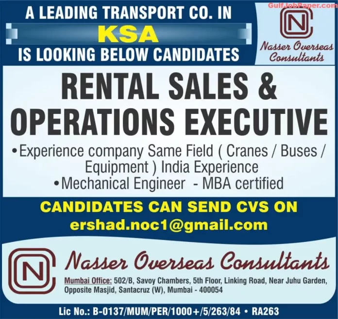 Hiring Rental Sales and Operations Executive