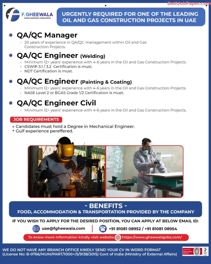 Requirement for QA QC Positions