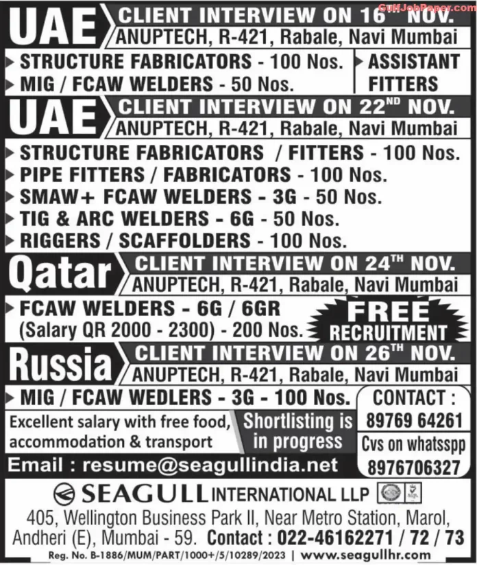 Vacancies in UAE and Qatar and Russia