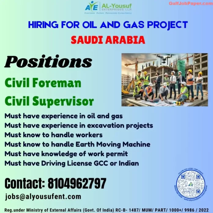 Hiring for Civil Foreman and Civil Supervisor