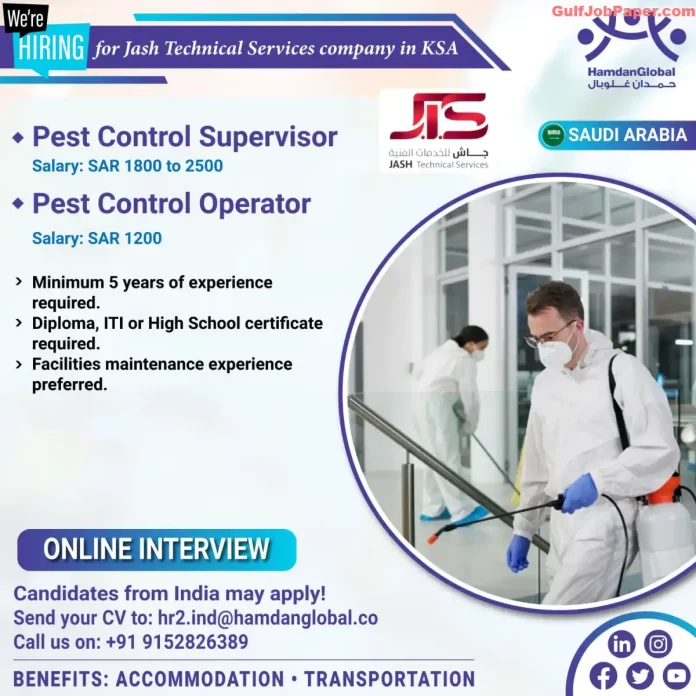 Hiring Pest Control Supervisor and Operator