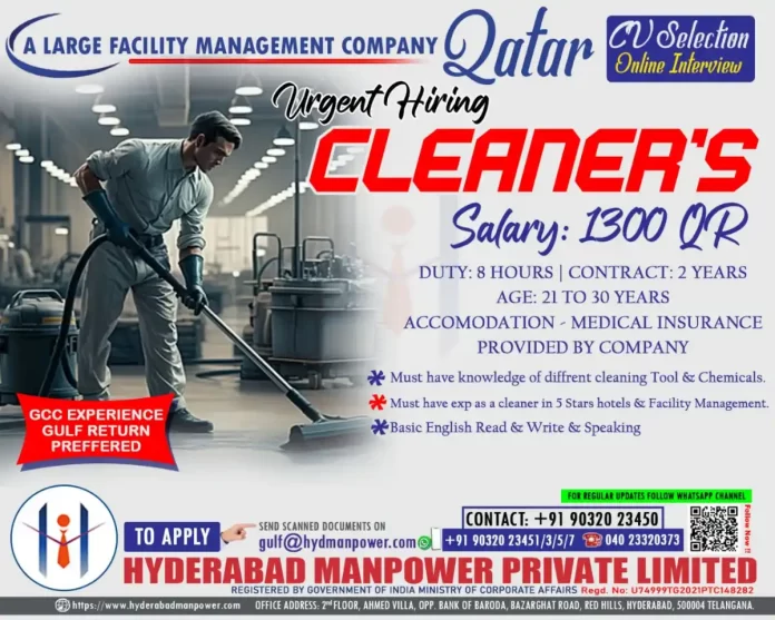 Urgent Hiring for Cleaners in Qatar