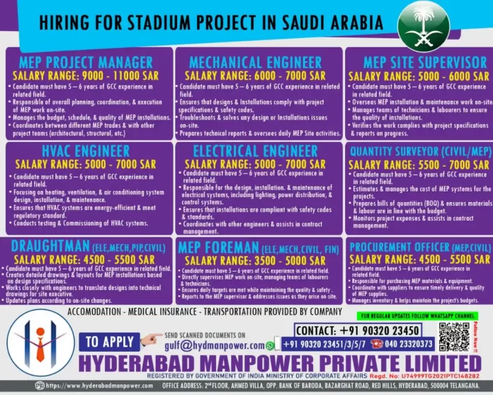 Hiring for Stadium Project in Saudi Arabia