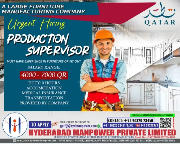 Hiring for Production Supervisor in Qatar