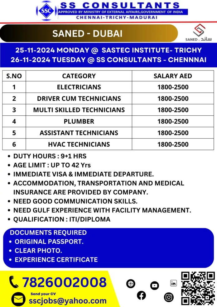 Urgent Hiring for Saned Dubai