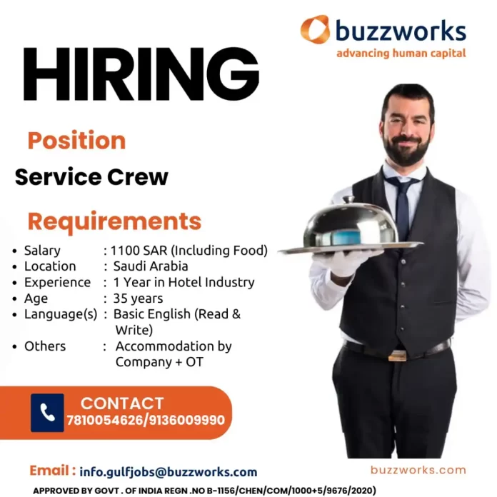 Hiring Service Crew for Saudi Arabia