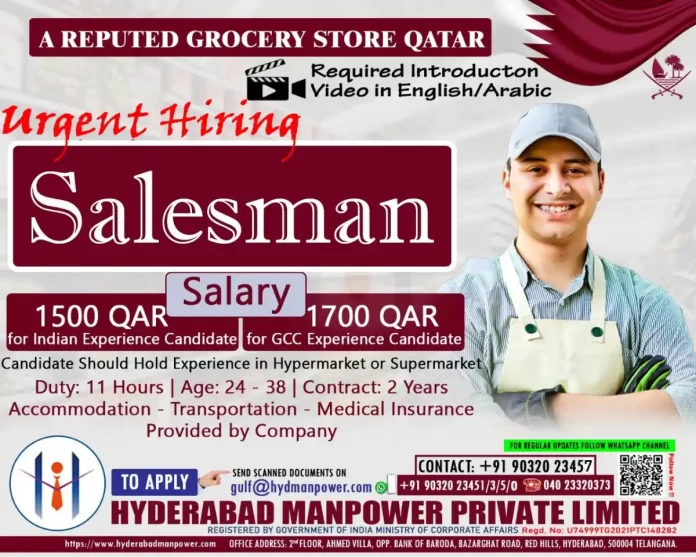 Hiring for Salesman in Qatar