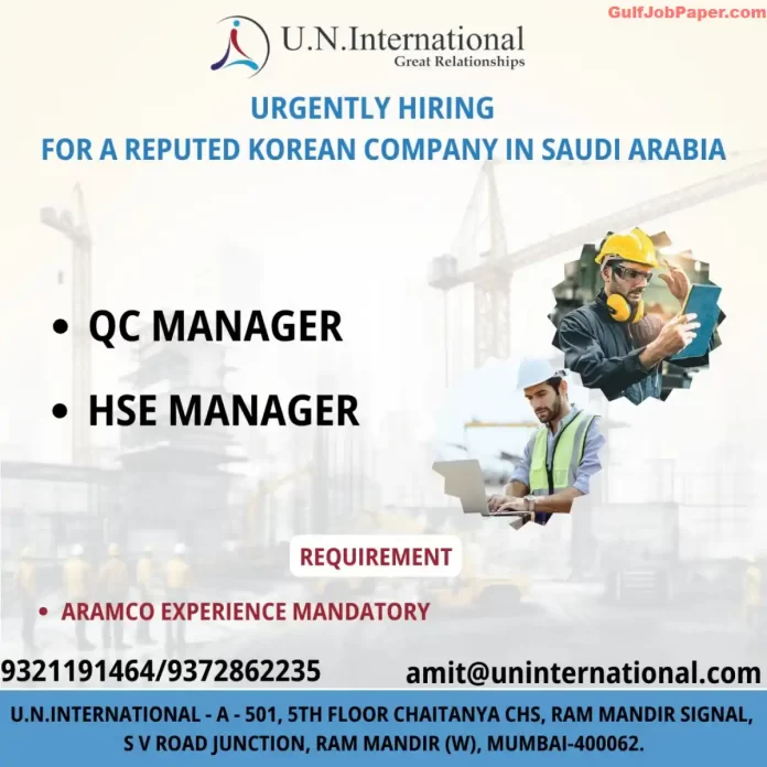 Hiring for QC Manager and HSE Manager