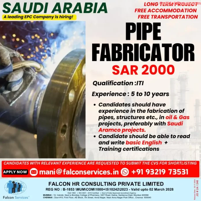 Hiring for Pipe Fabricators in Saudi Arabia