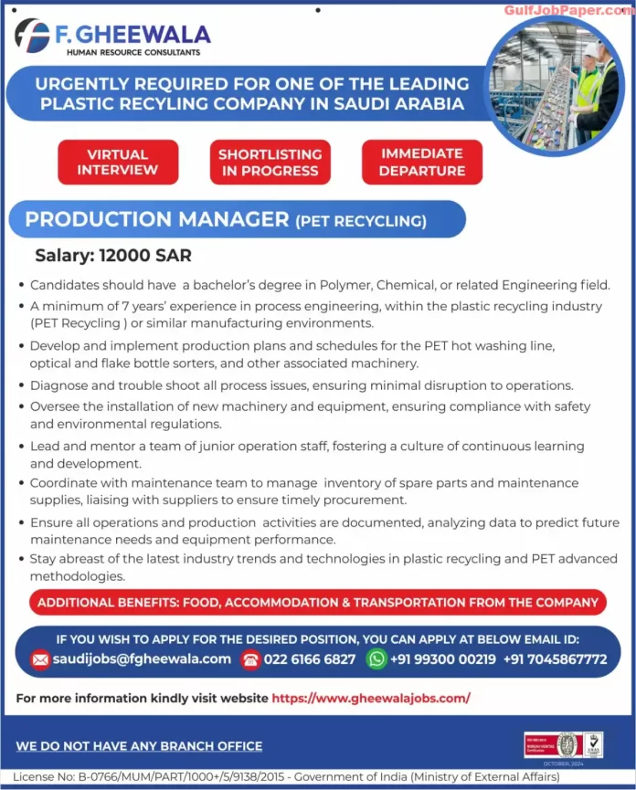 Hiring for Production Manager