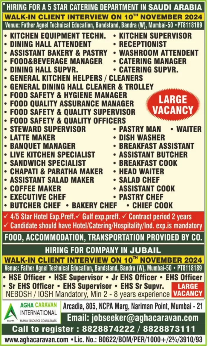 Hiring for 5 Star Catering Department