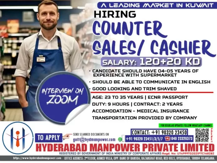 Hiring for Counter Sales Cashier