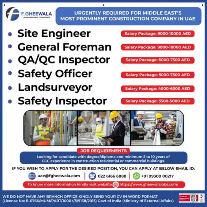 Hiring for Site Engineer General Foreman