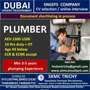 Requirement for Experienced Plumbers