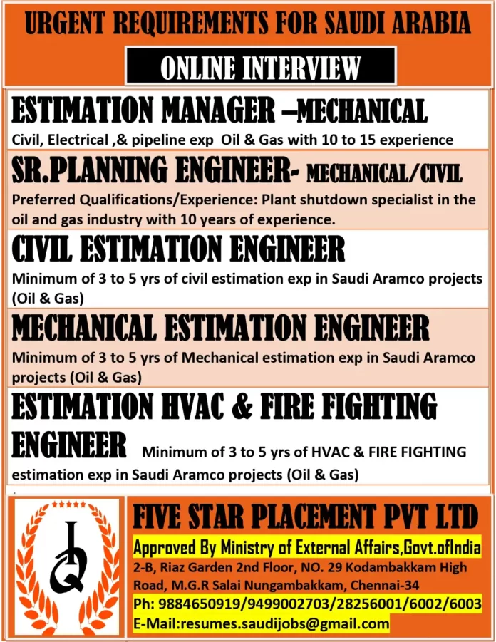 Recruitment for Estimation and Engineering Roles