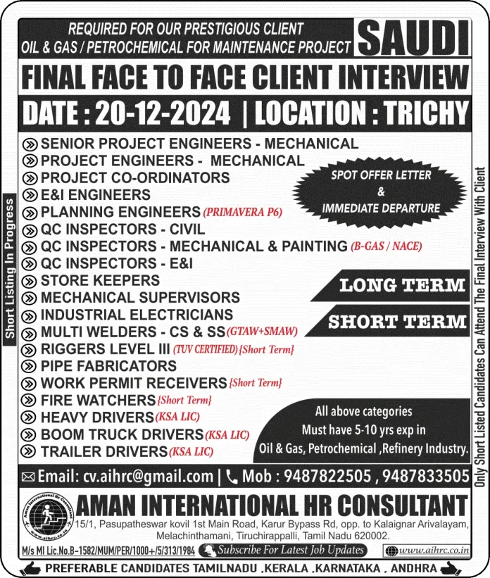 Job Opportunity in Saudi