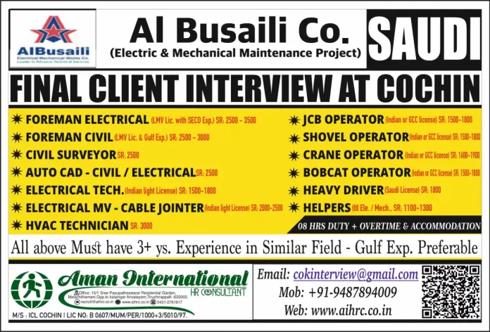 Hiring for Electric and Mechanical Projects