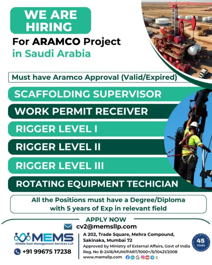 Hiring for ARAMCO Project in Saudi