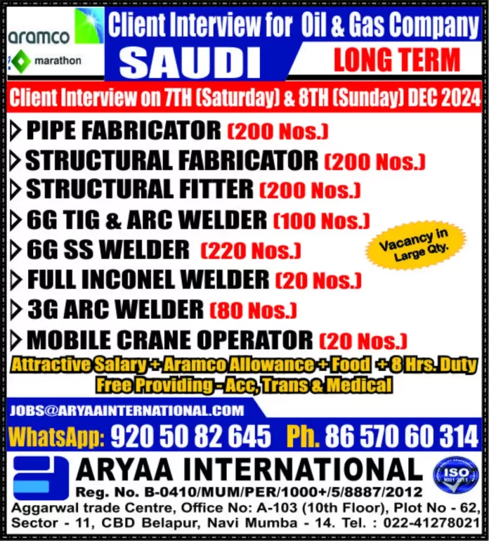 Hiring for large vacancies in Saudi Arabia