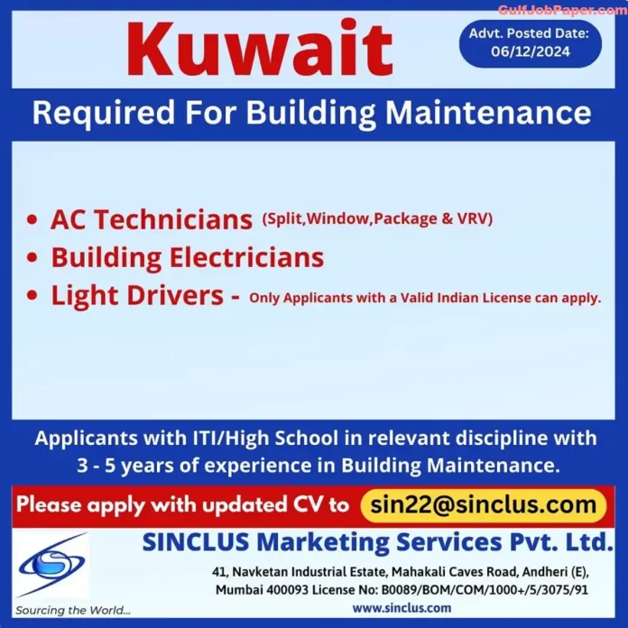 Opportunities in Kuwait AC Technicians and more