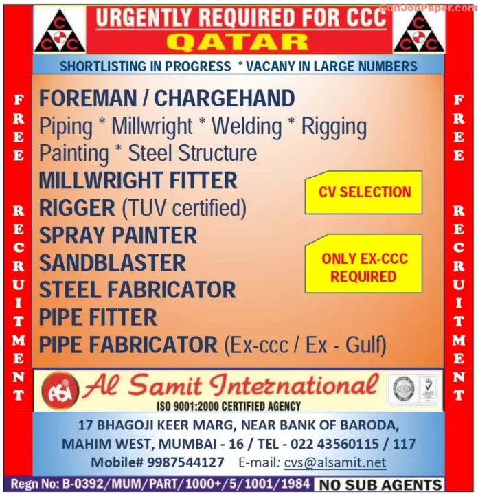 Urgent Recruitment for Qatar